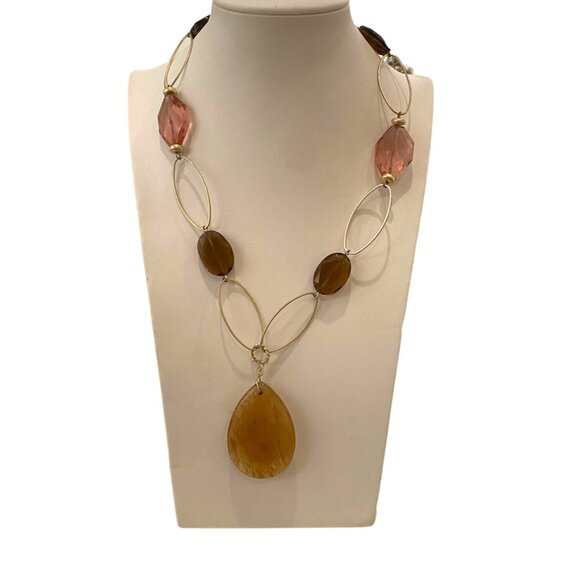 Lia Sophia large chain necklace Brown Beige Gold Tone - Picture 2 of 7